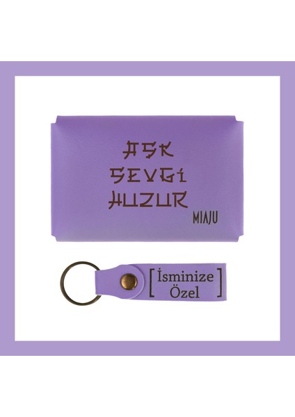 Mor Menekşe, Aşk, Sevgi, Huzur Temalı Özel Tasarım, Isme Özel Cüzdan Set, Unutulmaz Anılar Için fiyatları