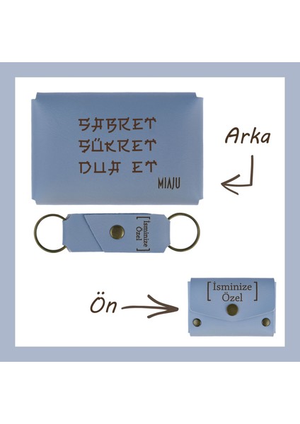Gök Mavi, Sabret Şükret Dua Et Yazılı, Isme Özel Cüzdan ve Anahtarlık Set, Manevi
