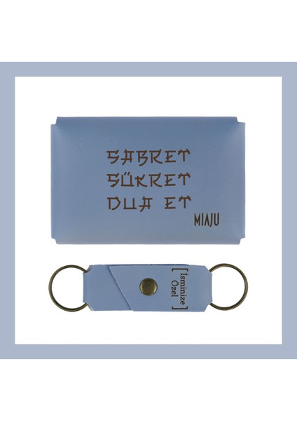 Gök Mavi, Sabret Şükret Dua Et Yazılı, Isme Özel Cüzdan ve Anahtarlık Set, Manevi fiyatları