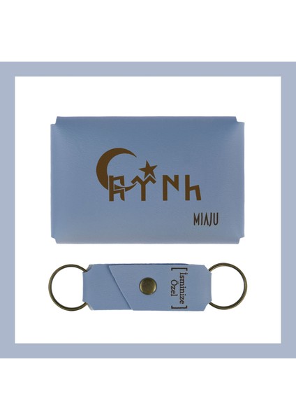 Gök Mavi, Türk Kültürüne Özel, Göktürk Desenli Kişisel Cüzdan & Anahtarlık Set, Armağan Takım fiyatları