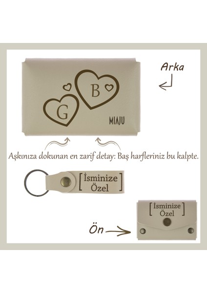 Sütlü Kahve, Aşkınızı Sonsuzlaştırın! Kalp Içinde Harfli ve Isim Işlemeli Cüzdan & Anahtarlık Seti