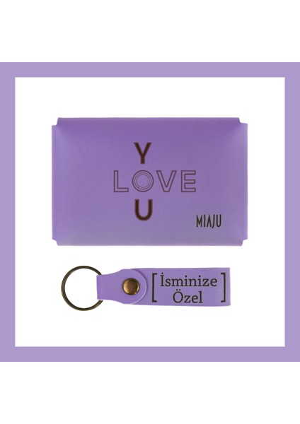 Mor Menekşe, Romantik Hediye I Love You, Armalı, Isme Özel Cüzdan ve Anahtarlık, Mükemmel Hediyelik fiyatları