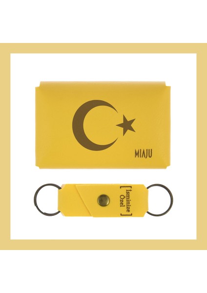 Sarı Renk, Ay Yıldız Motifli, Isme Özel Cüzdan ve Anahtarlık Seti, Çok Değerli Sevgiliye lik fiyatları