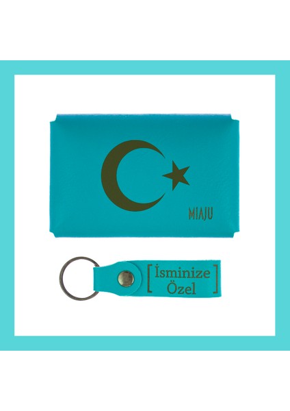 Koyu Turkuaz, Ayyıldız Desenli, Isme Özel Cüzdan ve Anahtarlık Takımı, Sevgiliye Özel lik fiyatları
