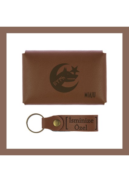 Kahve Renk, Bozkurt ve Hilal, Isme Özel Cüzdan ve Anahtarlık Set, Sevgili Için Unutulmaz fiyatları