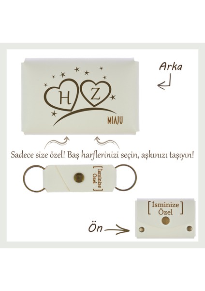 Beyaz Renk, Kalp Içinde Aşkınızın Baş Harfleri! Isme Özel Cüzdan ve Anahtarlık Set, Sevgiliye