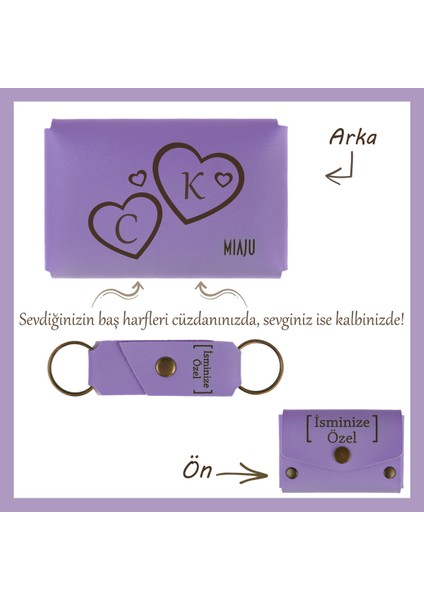 Mor Menekşe, Aşkınızı Her An Hissettirin! Isme ve Harfe Özel Kalpli Cüzdan & Anahtarlık Seti, Hediye