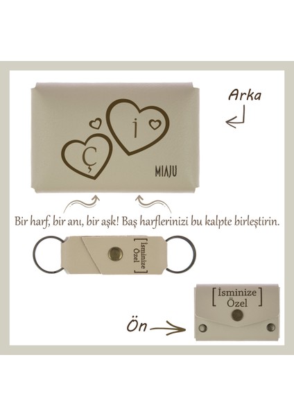 Sütlü Kahve, Sevgilinize En Özel ! Kalp Içinde Harf Işlemeli Isimli Cüzdan & Anahtarlık Seti