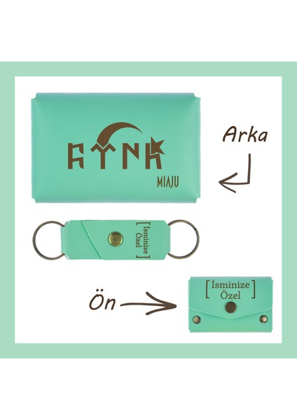 Açık Yeşil, Türk Yazılı, Isme Özel Kişiselleştirilebilir Cüzdan ve Anahtarlık Set, Arkadaşa