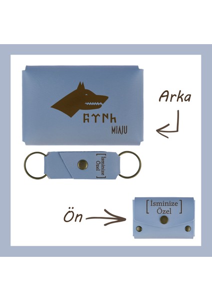 Gök Mavi, Bozkurt ve Türk Temalı, Isme Özel Cüzdan ve Anahtarlık Set, Sevgiliye Özel lik
