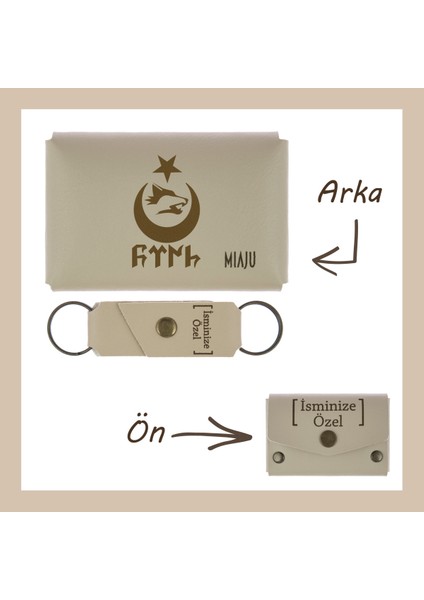 Sütlü Kahve, Bozkurt ve Hilal Desenli, Kişiye Özel Cüzdan ve Anahtarlık Set, Değer Verdiğine