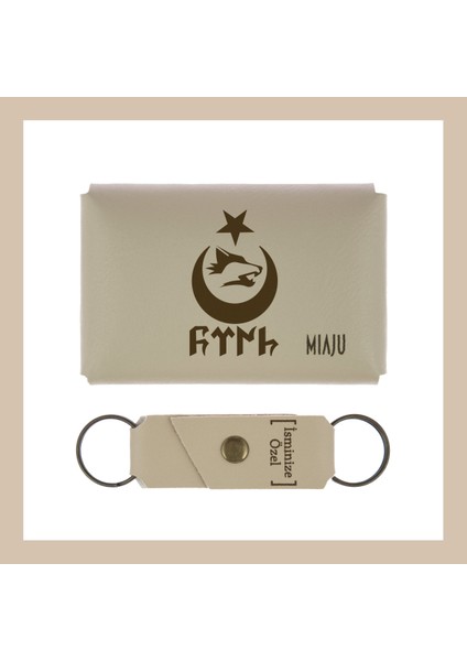 Sütlü Kahve, Bozkurt ve Hilal Desenli, Kişiye Özel Cüzdan ve Anahtarlık Set, Değer Verdiğine fiyatları