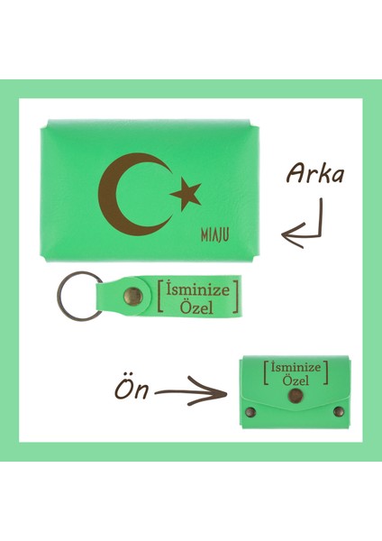 Fıstık Yeşil, Ay Yıldız Yazılı, Ismine Özel Cüzdan ve Anahtarlık Set, Tarihinden Onur Duyanlara Özel