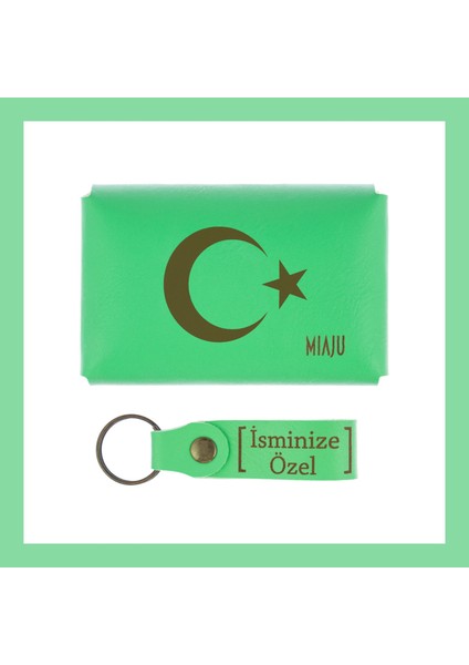 Fıstık Yeşil, Ay Yıldız Yazılı, Ismine Özel Cüzdan ve Anahtarlık Set, Tarihinden Onur Duyanlara Özel fiyatları
