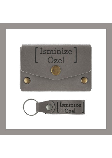 Kül Gri, Aşkınızın Baş Harflerini Kalplerin Içine Işleyin! Isme Özel Cüzdan & Anahtarlık Set, Hediye modelleri
