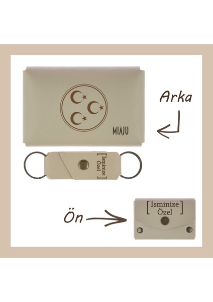 Sütlü Kahve, Köklerinden Güç Alan, Minimalist Üç Hilal ve Yıldız Işlemeli, Isme Özel Cüzdan Set,