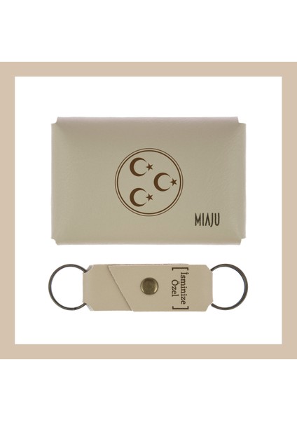 Sütlü Kahve, Köklerinden Güç Alan, Minimalist Üç Hilal ve Yıldız Işlemeli, Isme Özel Cüzdan Set, fiyatları