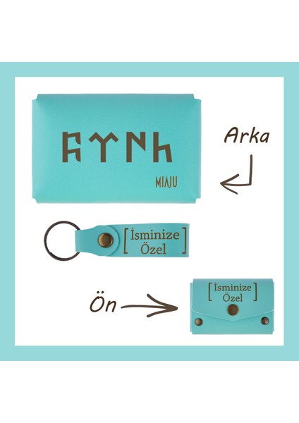 Turkuaz, Göktürkçe Türk Yazılı, Isme Özel Cüzdan ve Anahtarlık Set, Değer Verdiğine Harika Hatıra