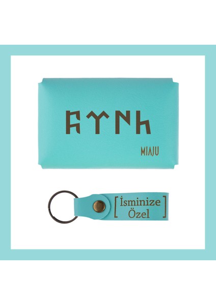 Turkuaz, Göktürkçe Türk Yazılı, Isme Özel Cüzdan ve Anahtarlık Set, Değer Verdiğine Harika Hatıra fiyatları