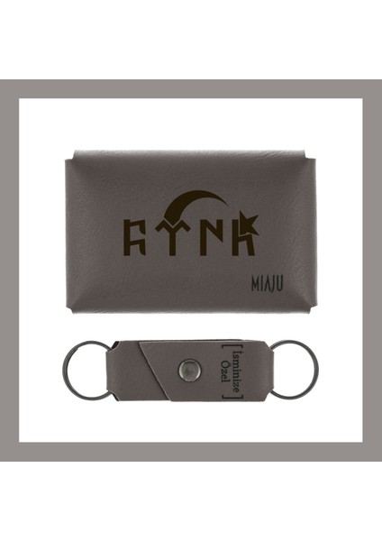 Kül Gri, Efsanevi Göktürk Deseniyle, Kişisel Dokunuşlu Cüzdan ve Anahtarlık Set, Özgün Hediye, Anı fiyatları