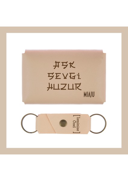 Pudra Renk, Aşk Sevgi Huzur Yazılı Isme Özel, Cüzdan ve Anahtarlık Set, Herkese Uygun lik Set fiyatları