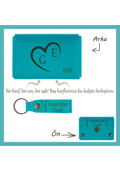 Koyu Turkuaz, Isme Özel Kalpli Cüzdan ve Anahtarlık Seti, Sevgiliniz Için Anlamlı ve Kişisel