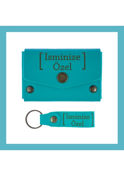 Koyu Turkuaz, Isme Özel Kalpli Cüzdan ve Anahtarlık Seti, Sevgiliniz Için Anlamlı ve Kişisel modelleri