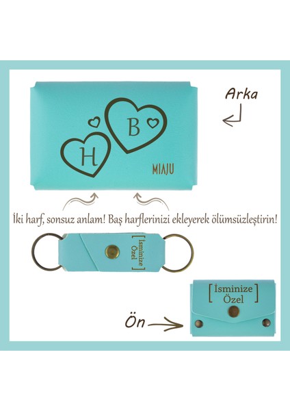 Turkuaz, Sevgilinize Özel Kalp Içinde Harf Işlemeli Cüzdan & Anahtarlık Seti, Aşkını Ölümsüzleştir