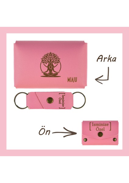 Pembe Renk, Hayat Ağacı Sevenlere, Kişisel, Isme Özel Cüzdan ve Anahtarlık Set, Efsane Hatıra Takım