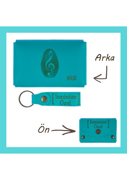 Koyu Turkuaz, Nota Severler Için, Unutulmaz lik Cüzdan ve Anahtarlık Set, Özel Tasarım