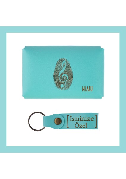 Turkuaz, Nota Desenli, Isminize Özel Cüzdan ve Anahtarlık Seti, Kişisel lik Şık Aksesuar Takım fiyatları