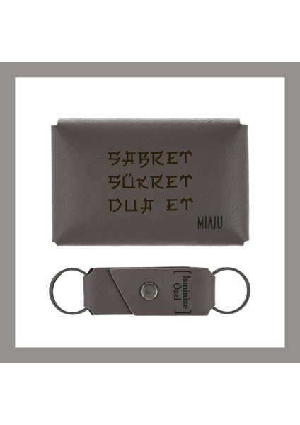 Kül Gri, Sabır, Şükür, Dua Temalı, Kişiye Özel Cüzdan ve Anahtarlık Seti, Manevi Anlamlı Hediye fiyatları