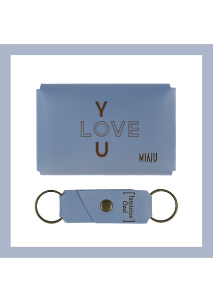 Gök Mavi, I Love You Yazılı, Sevgiliye Özel Cüzdan ve Anahtarlık Set, Romantik Sevgiliden fiyatları