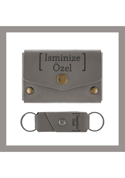 Kül Gri Renk, Sevginize Romantik Dokunuş! Kalp Içinde Baş Harf, Isme Özel Cüzdan ve Anahtarlık Seti
