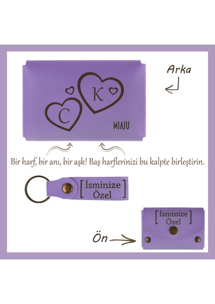 Mor Menekşe, Sevgilinizin Adını Kalbine Yazın! Isme ve Harfe Özel Kalpli Cüzdan & Anahtarlık Seti