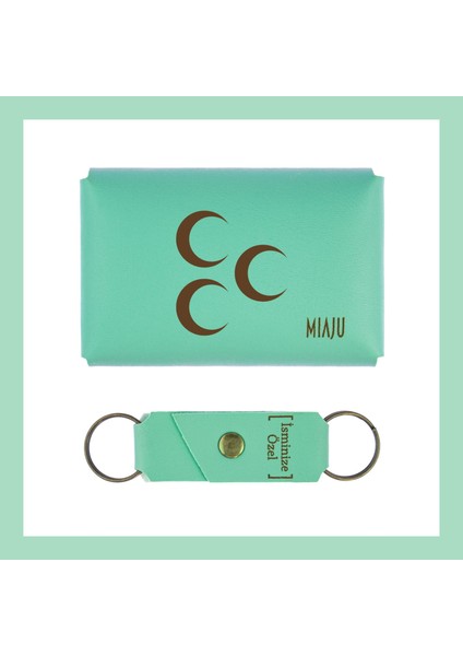 Açık Yeşil, Üç Hilal Desenli, Isme Özel Cüzdan ve Anahtarlık Set, Akrabalara Özel Aksesuar fiyatları