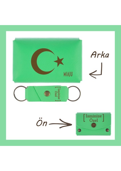 Fıstık Yeşil, Ay Yıldız Yazılı, Isme Özel Cüzdan ve Anahtarlık Set, Tarihinden Onur Duyanlara Özel
