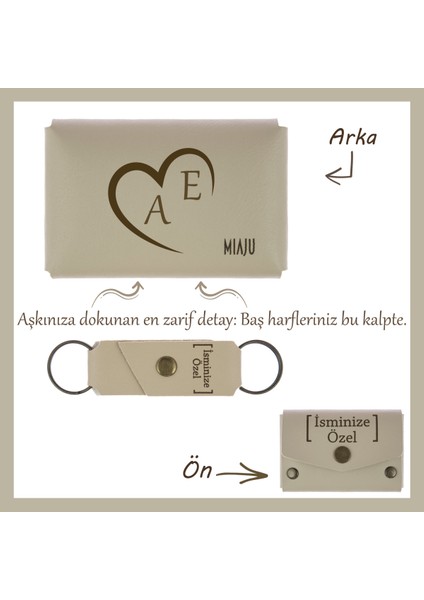 Sütlü Kahve, Romantizmin En Şık Hali! Sevgiliye Özel Kalp ve Harf Işlemeli Cüzdan & Anahtarlık Seti