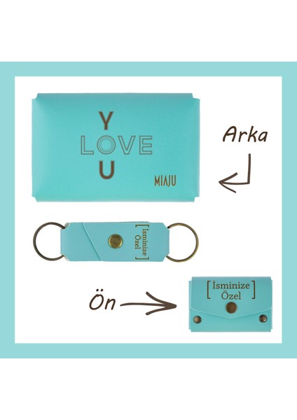 Turkuaz, I Love You, Isme Özel Cüzdan ve Anahtarlık Takımı,