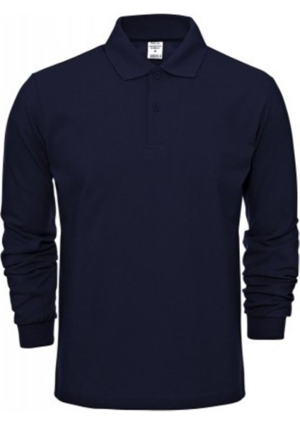 Lacivert Polo Yaka Uzun Kol T-Shirt