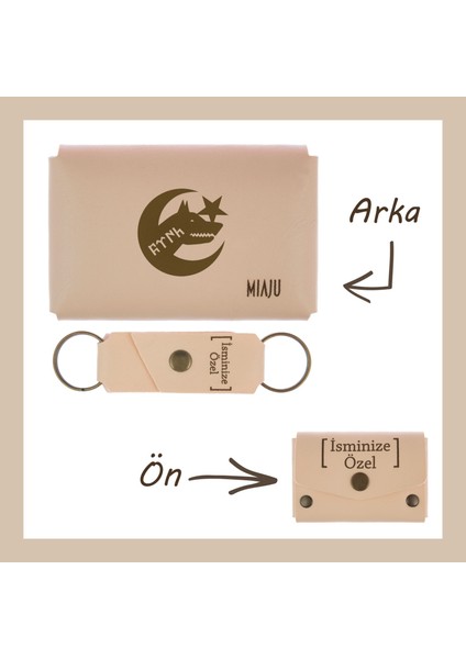 Pudra Renk, Bozkurt ve Hilal, Isme Özel Cüzdan ve Anahtarlık Set, Ona Çok Özel, Unutulmaz