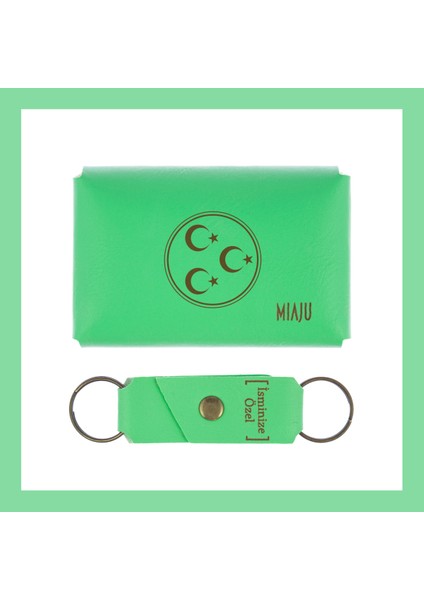 Fıstık Yeşil, Üç Hilal ve Yıldız Desenli, Isme Özel Cüzdan ve Anahtarlık Set, Mükemmel Anı si fiyatları