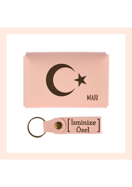 Yavru Ağzı, Ay Yıldız Desenli, Isme Özel, Cüzdan ve Anahtarlık Set, lik Anı, Özel Günler Için fiyatları