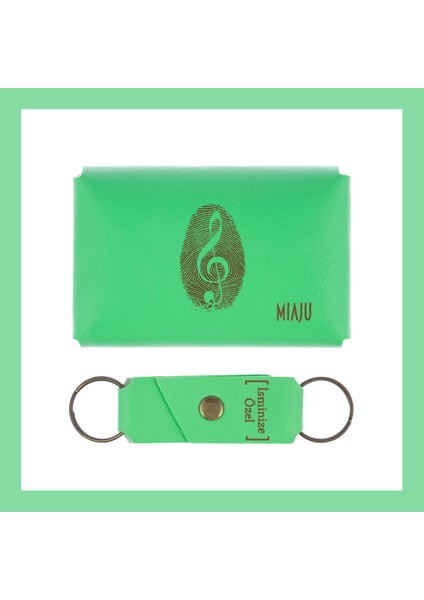 Fıstık Yeşil, Müzik Desenli Isminize Özel Cüzdan ve Anahtarlık Set, Sevdiğine Unutulmaz Aksesuar Set fiyatları