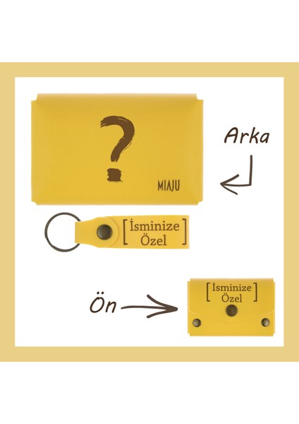 Sarı Renk, Isminize Özel Soru Işareti Desenli Cüzdan ve Anahtarlık Seti, Kişisel lik Takım