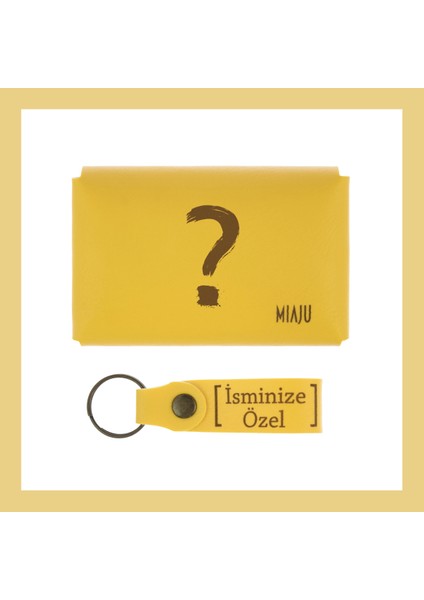 Sarı Renk, Isminize Özel Soru Işareti Desenli Cüzdan ve Anahtarlık Seti, Kişisel lik Takım fiyatları