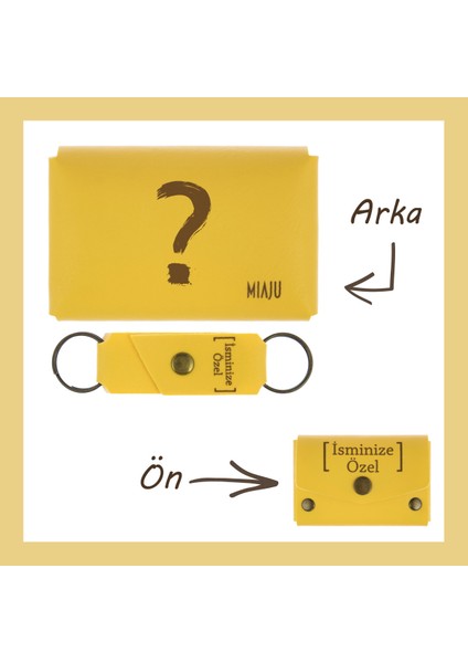 Sarı Renk, Isminize Özel Soru Işareti Desenli Cüzdan ve Anahtarlık Seti, Kişisel lik Şık Takım