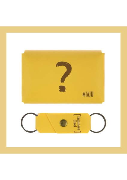 Sarı Renk, Isminize Özel Soru Işareti Desenli Cüzdan ve Anahtarlık Seti, Kişisel lik Şık Takım fiyatları