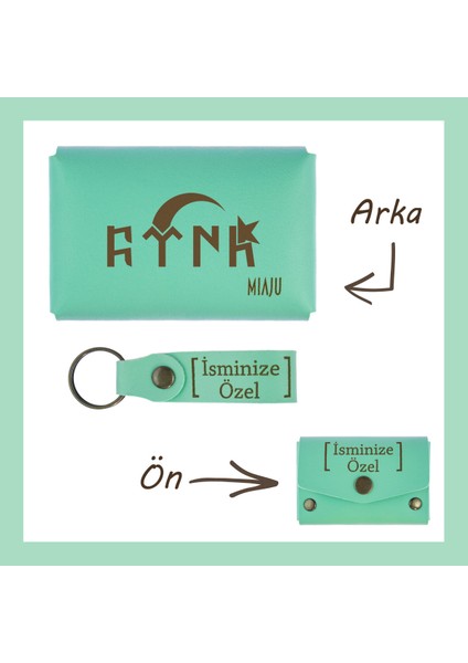 Açık Yeşil, Türk Yazılı, Isme Özel Kişiselleştirilebilir Cüzdan ve Anahtarlık Set, Arkadaş si