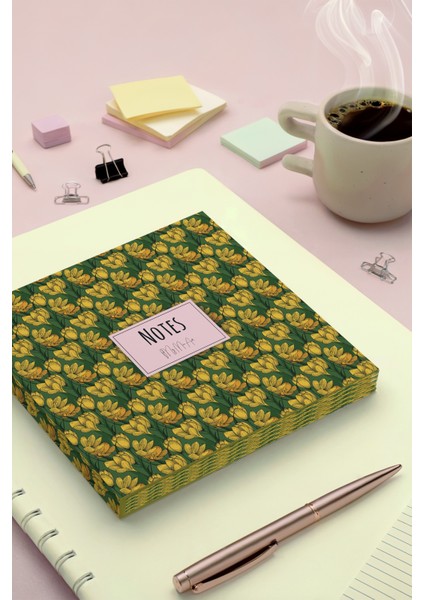 Sarı Manolya Kenar Baskılı Defter, 16X16 cm